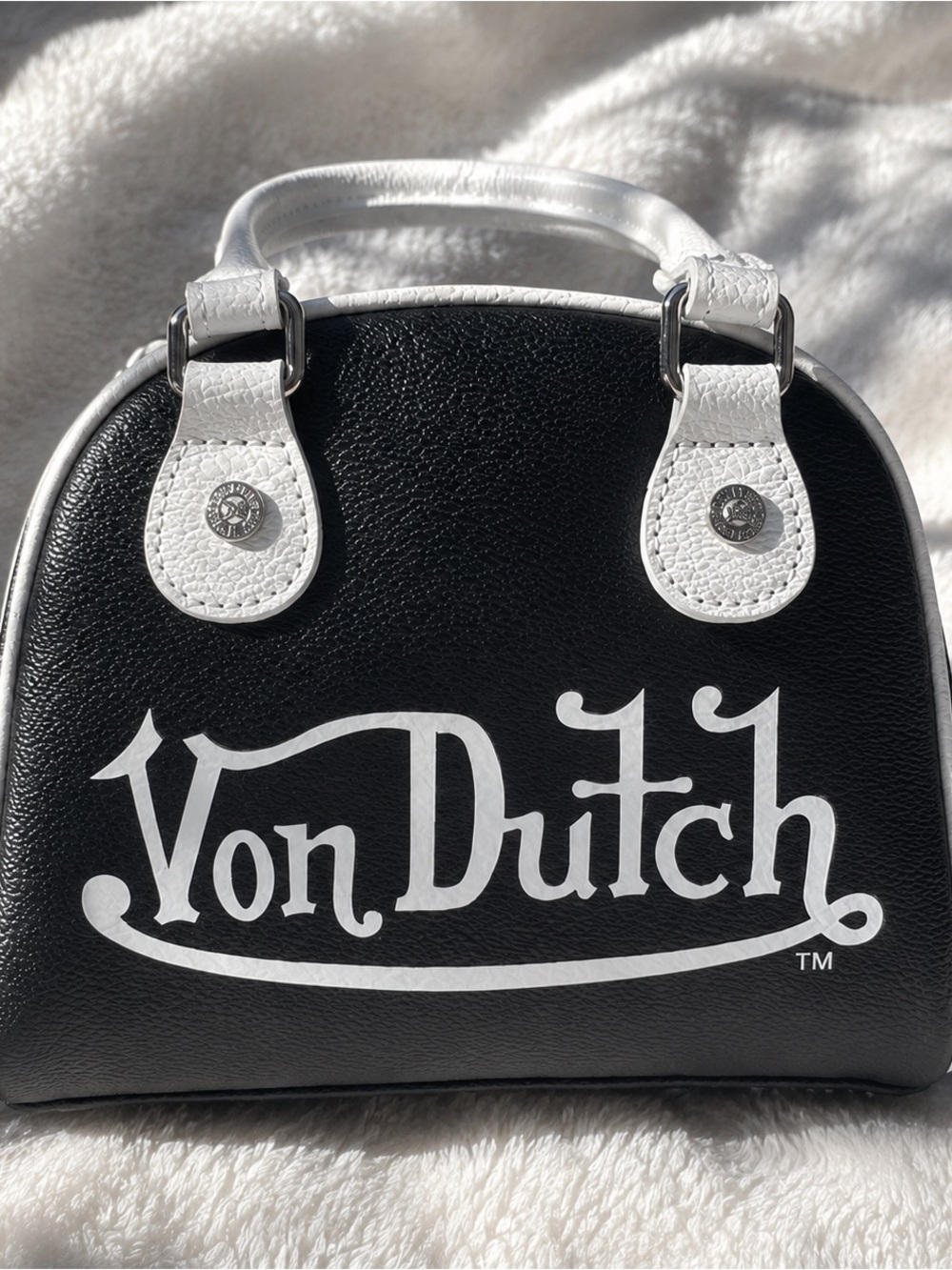 Von Dutch Black and White Logo Mini Satchel